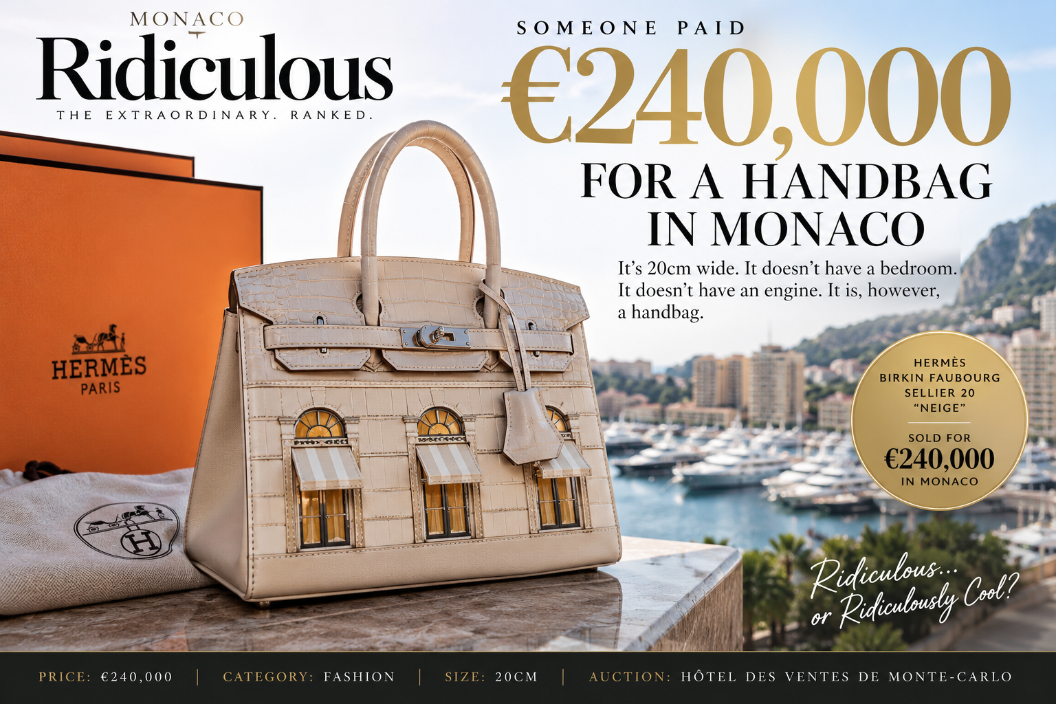 €240,500 FOR A HANDBAG. AND YOU STILL HAVE TO CARRY IT YOURSELF.